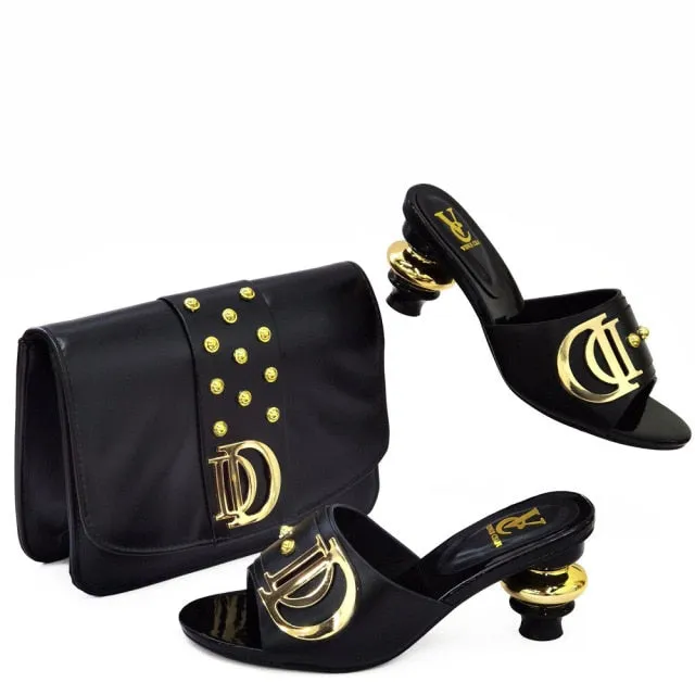 Italian Shoes with Matching Bag Sets Decorated with Rhinestone