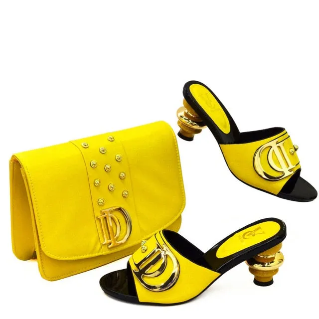 Italian Shoes with Matching Bag Sets Decorated with Rhinestone