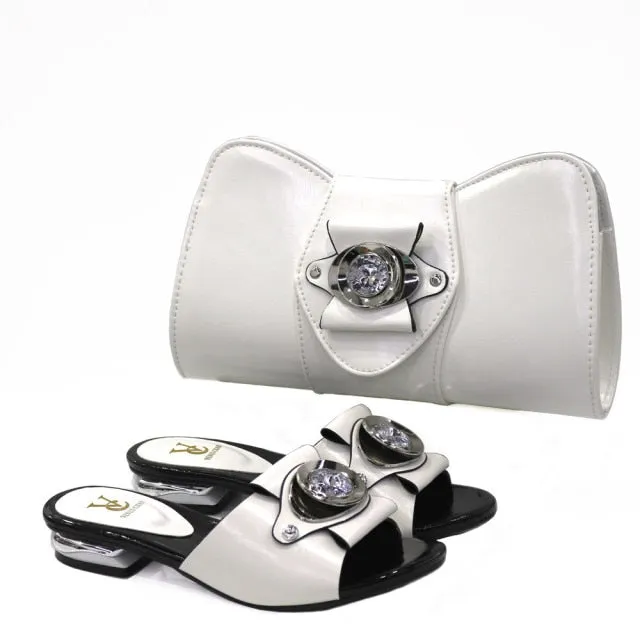 Italian Shoes with Matching Bag Sets Decorated with Rhinestone