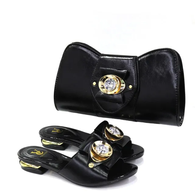 Italian Shoes with Matching Bag Sets Decorated with Rhinestone