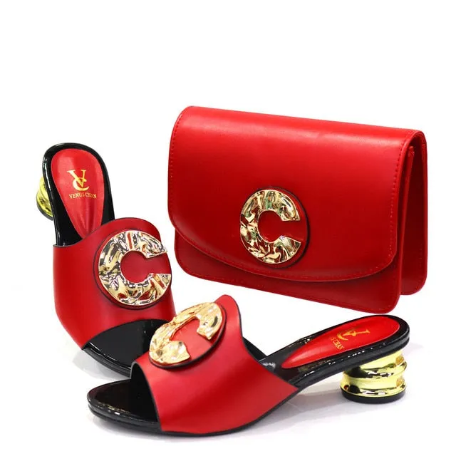 Italian Shoes with Matching Bag Sets Decorated with Rhinestone