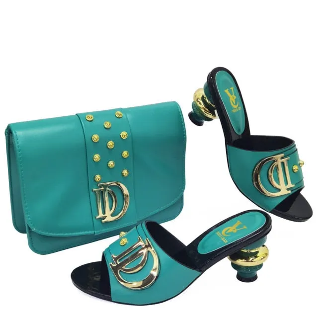 Italian Shoes with Matching Bag Sets Decorated with Rhinestone
