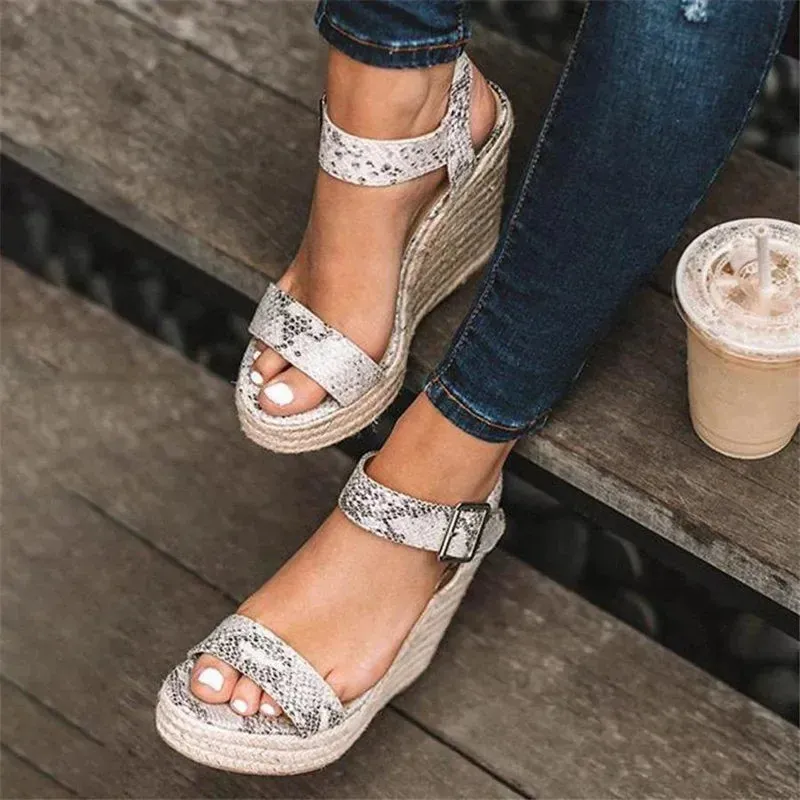 Ivyshape | Chic Summer Wedge Sandals With Peep Toe & Ankle Buckles