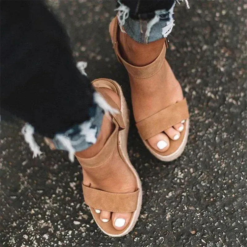 Ivyshape | Chic Summer Wedge Sandals With Peep Toe & Ankle Buckles
