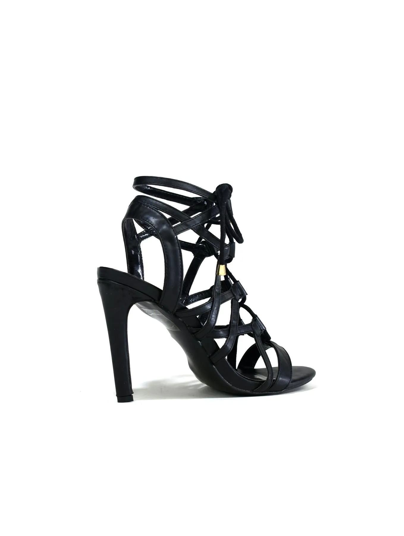 Ladies Heel Lace Up Strappy Sandals Black MF