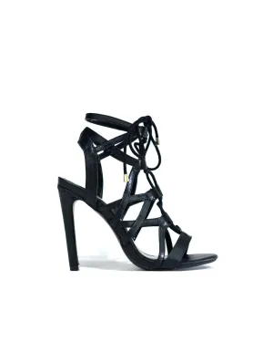 Ladies Heel Lace Up Strappy Sandals Black MF