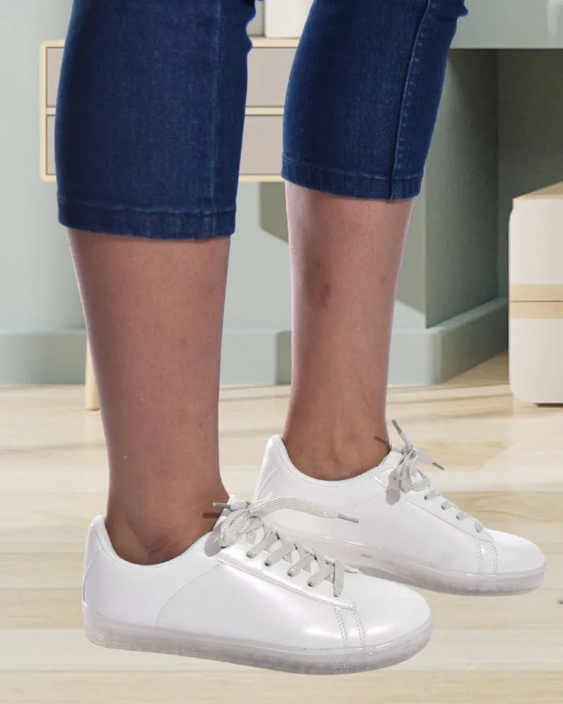 Ladies White Lace Up Sneaker