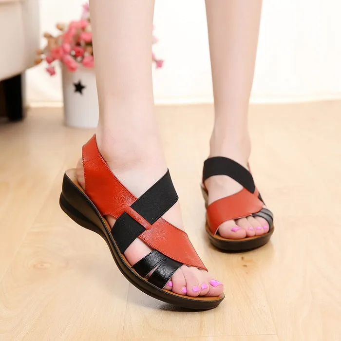 Leather Two Color Contrast Crisscross Sandals