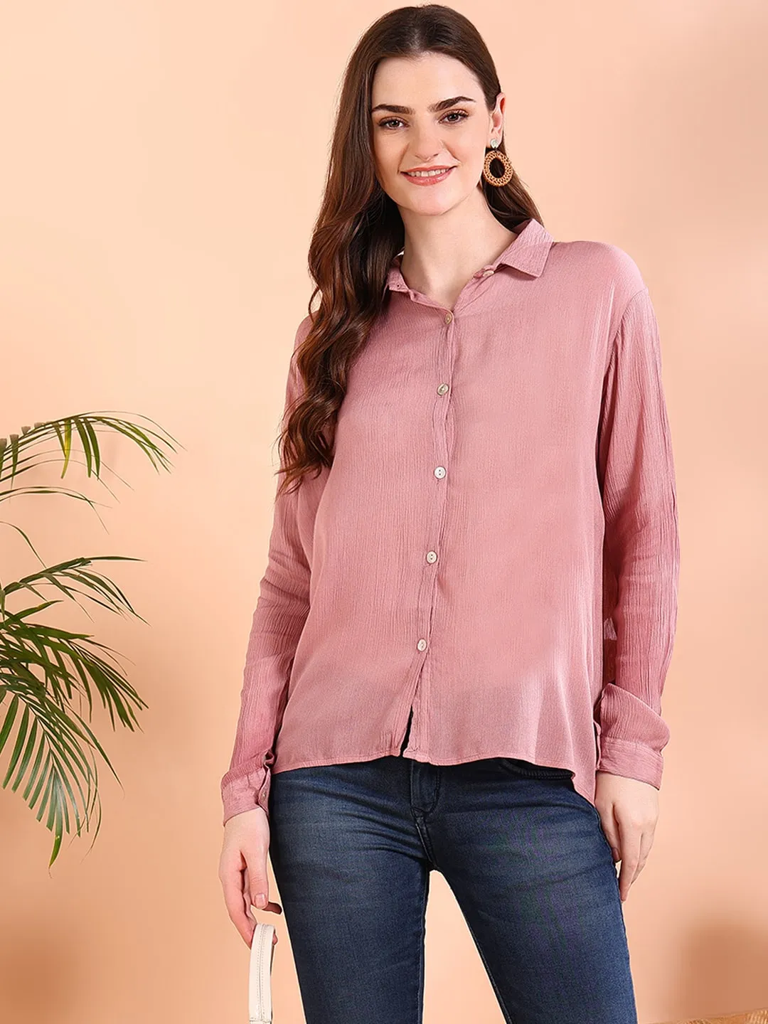 Mauve Tie-Dye Crepe Loose Fit Shirt