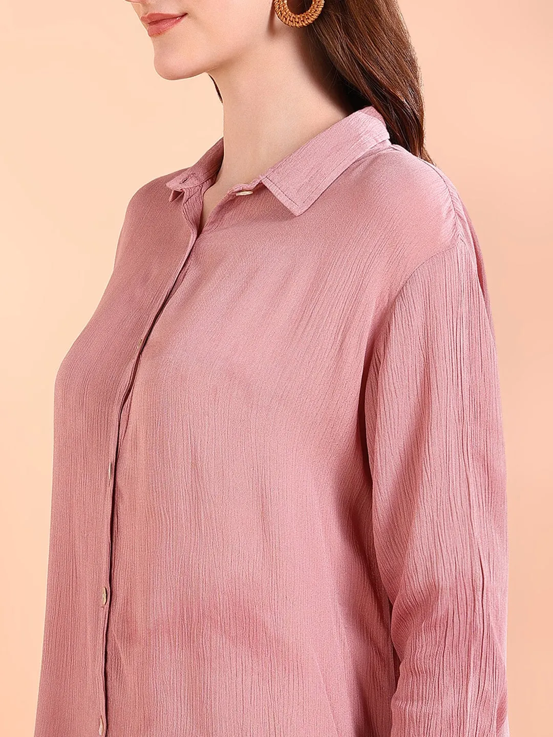 Mauve Tie-Dye Crepe Loose Fit Shirt