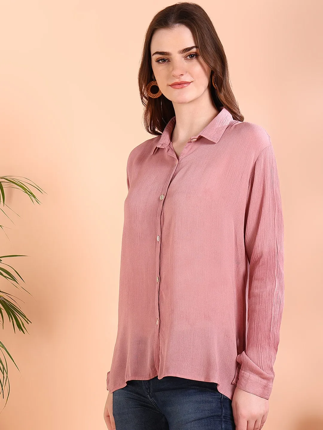 Mauve Tie-Dye Crepe Loose Fit Shirt