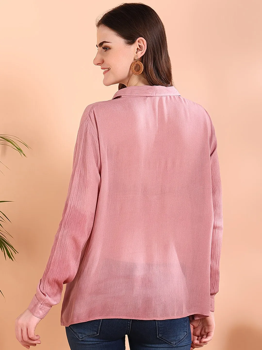Mauve Tie-Dye Crepe Loose Fit Shirt