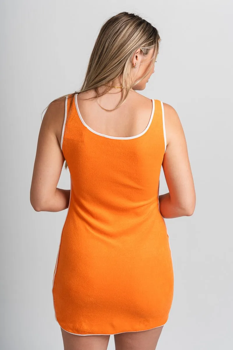 Piping detail mini dress orange