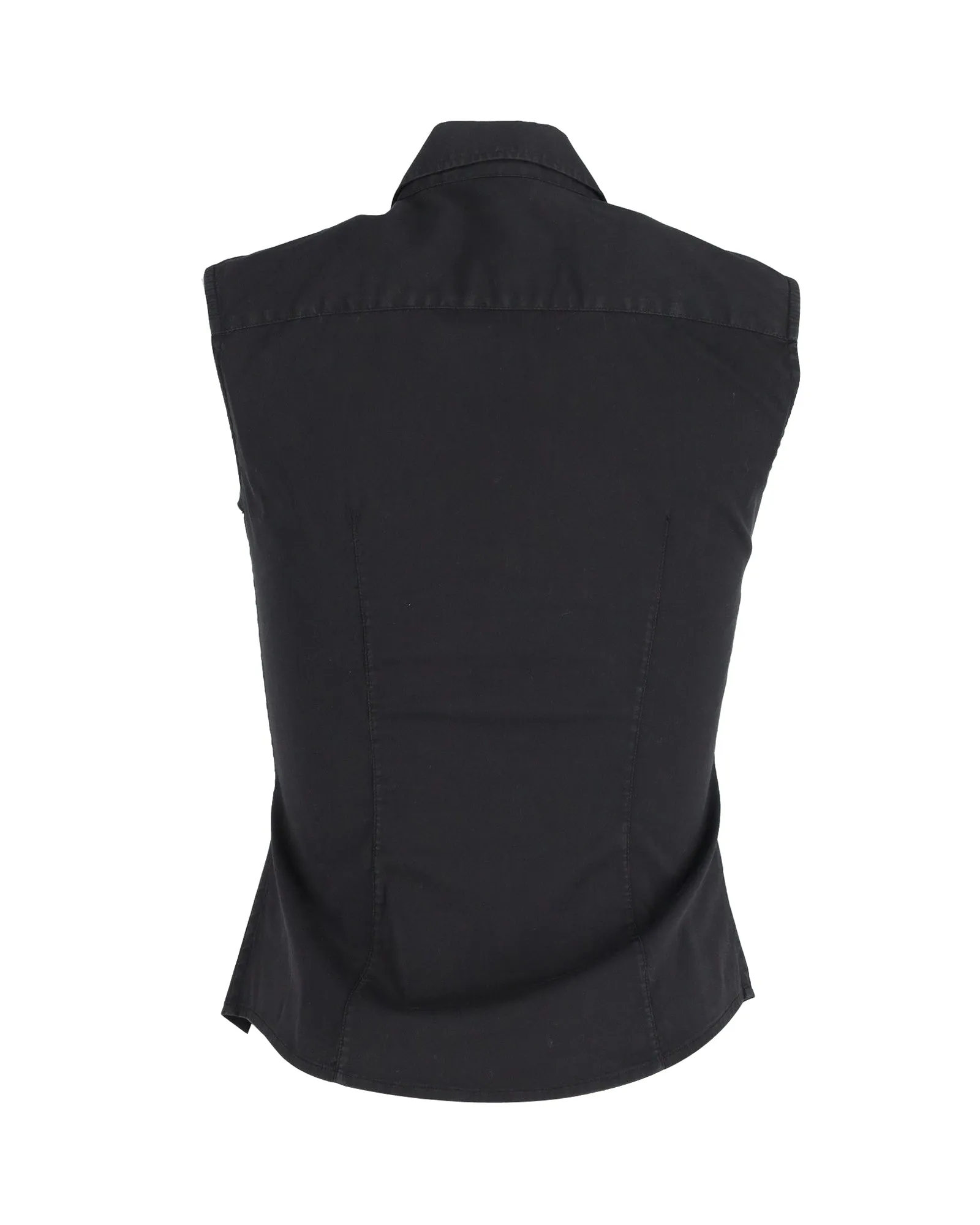Prada Eyelet Panel Sleeveless Buttoned Top in Black Cotton