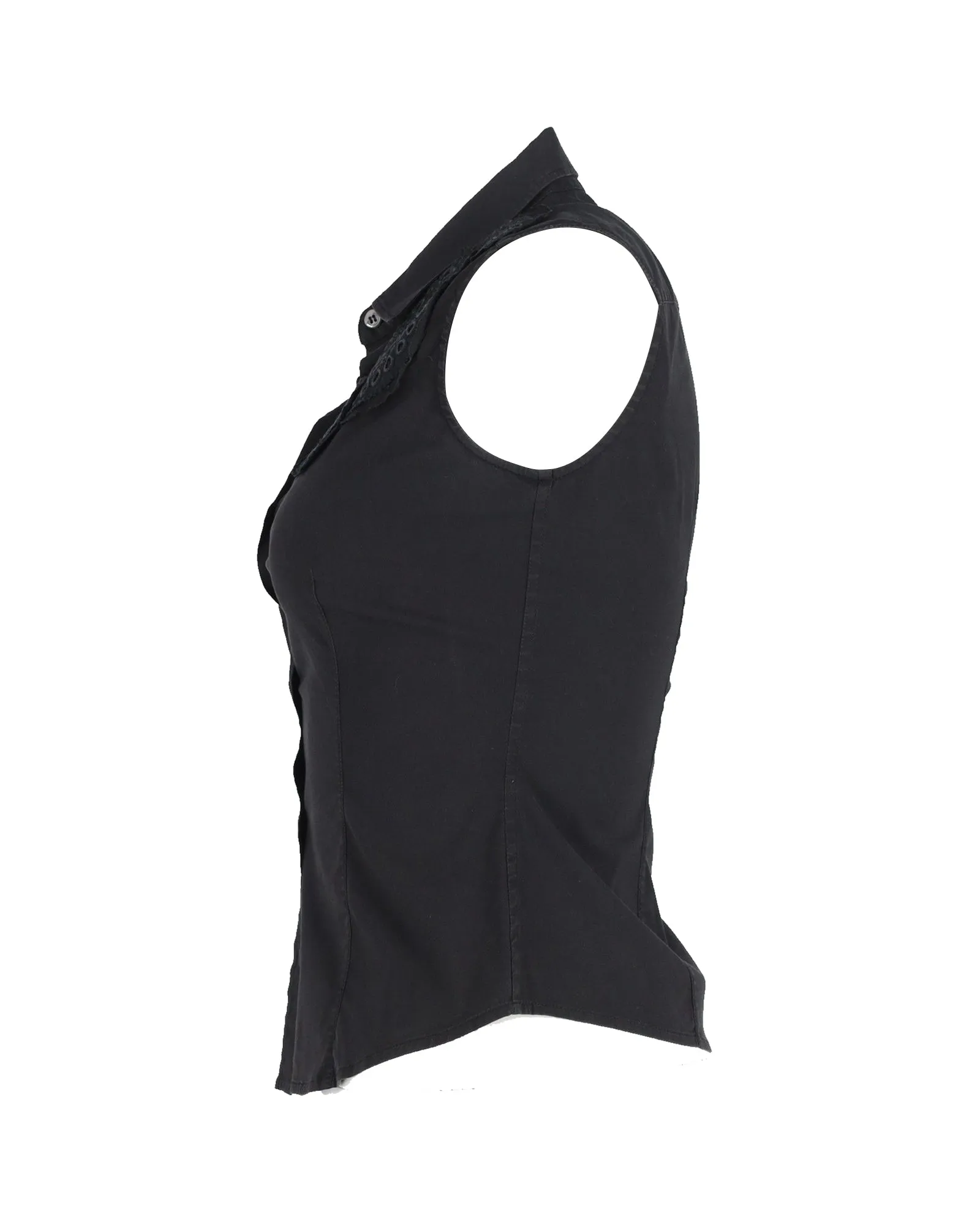 Prada Eyelet Panel Sleeveless Buttoned Top in Black Cotton