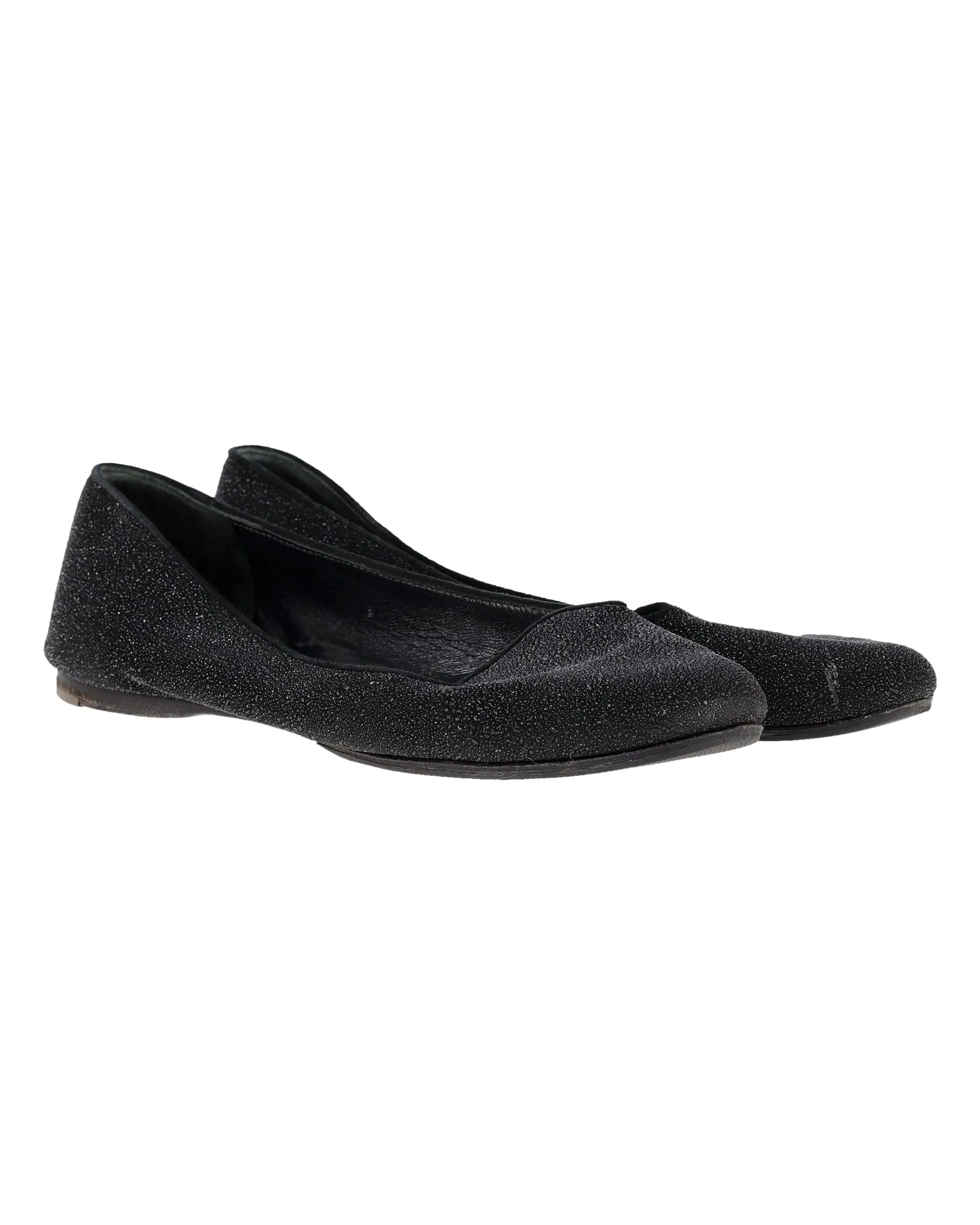 Saint Laurent Shimmering Flats in Black Glitter