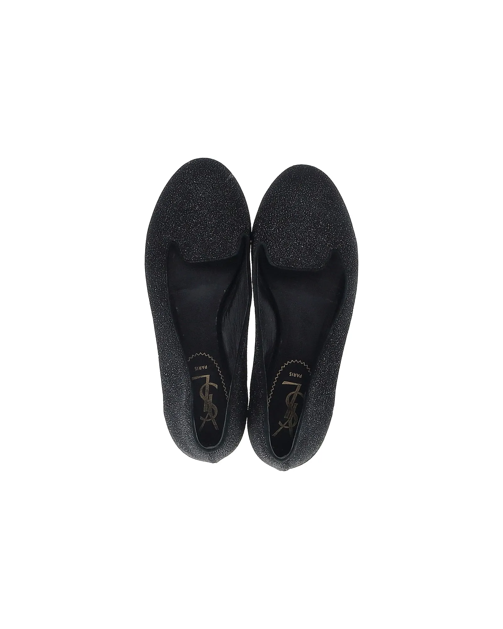 Saint Laurent Shimmering Flats in Black Glitter