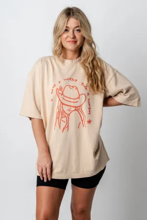 Save a horse oversized graphic tee beige