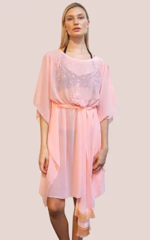 Short Pink Kaftan with Beaded Embroidery