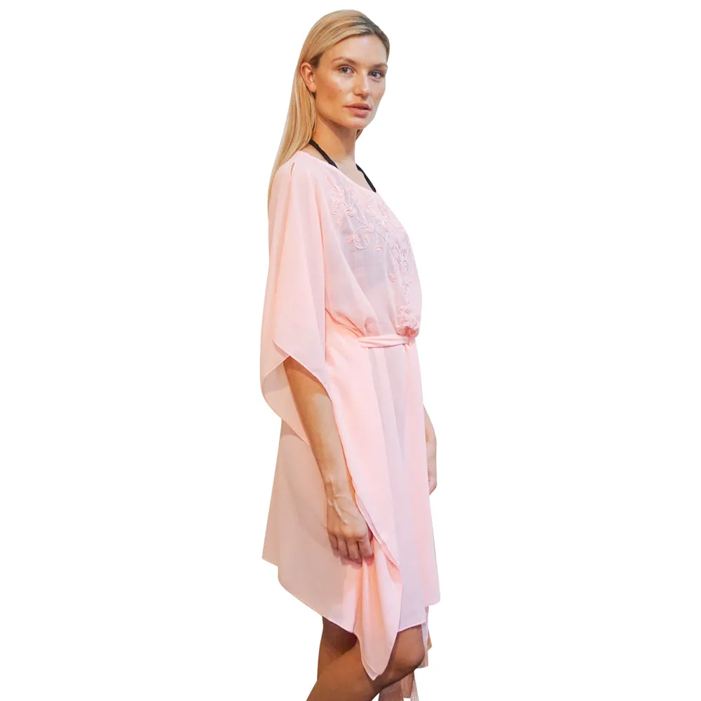 Short Pink Kaftan with Beaded Embroidery