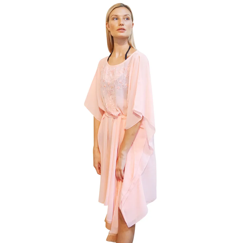 Short Pink Kaftan with Beaded Embroidery