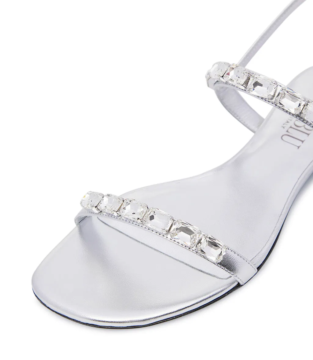 Silver-tone set rhinestones embellished leather sandal