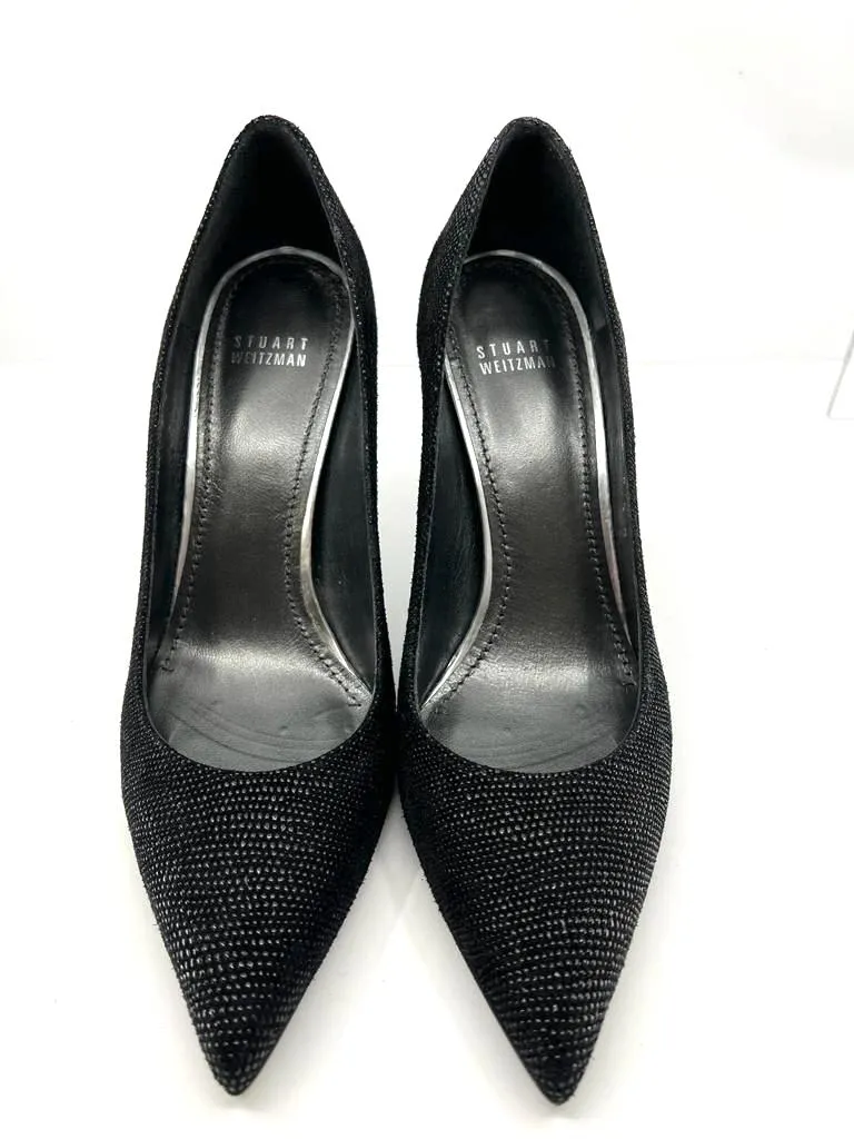 STUART WEITZMAN NAPPA EMBOSSED SUEDE POINTED TOE STILETTO PUMPS