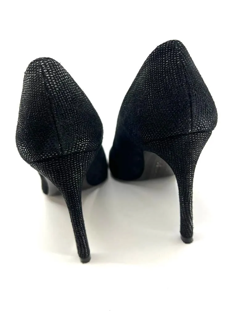 STUART WEITZMAN NAPPA EMBOSSED SUEDE POINTED TOE STILETTO PUMPS