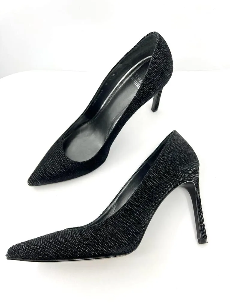 STUART WEITZMAN NAPPA EMBOSSED SUEDE POINTED TOE STILETTO PUMPS