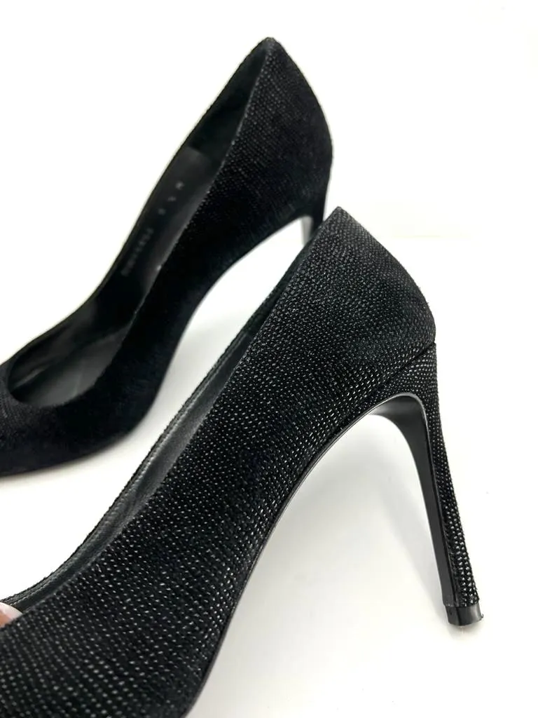 STUART WEITZMAN NAPPA EMBOSSED SUEDE POINTED TOE STILETTO PUMPS