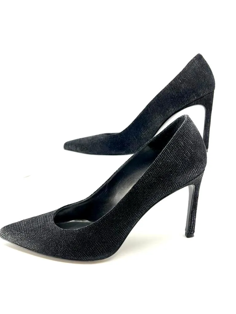 STUART WEITZMAN NAPPA EMBOSSED SUEDE POINTED TOE STILETTO PUMPS