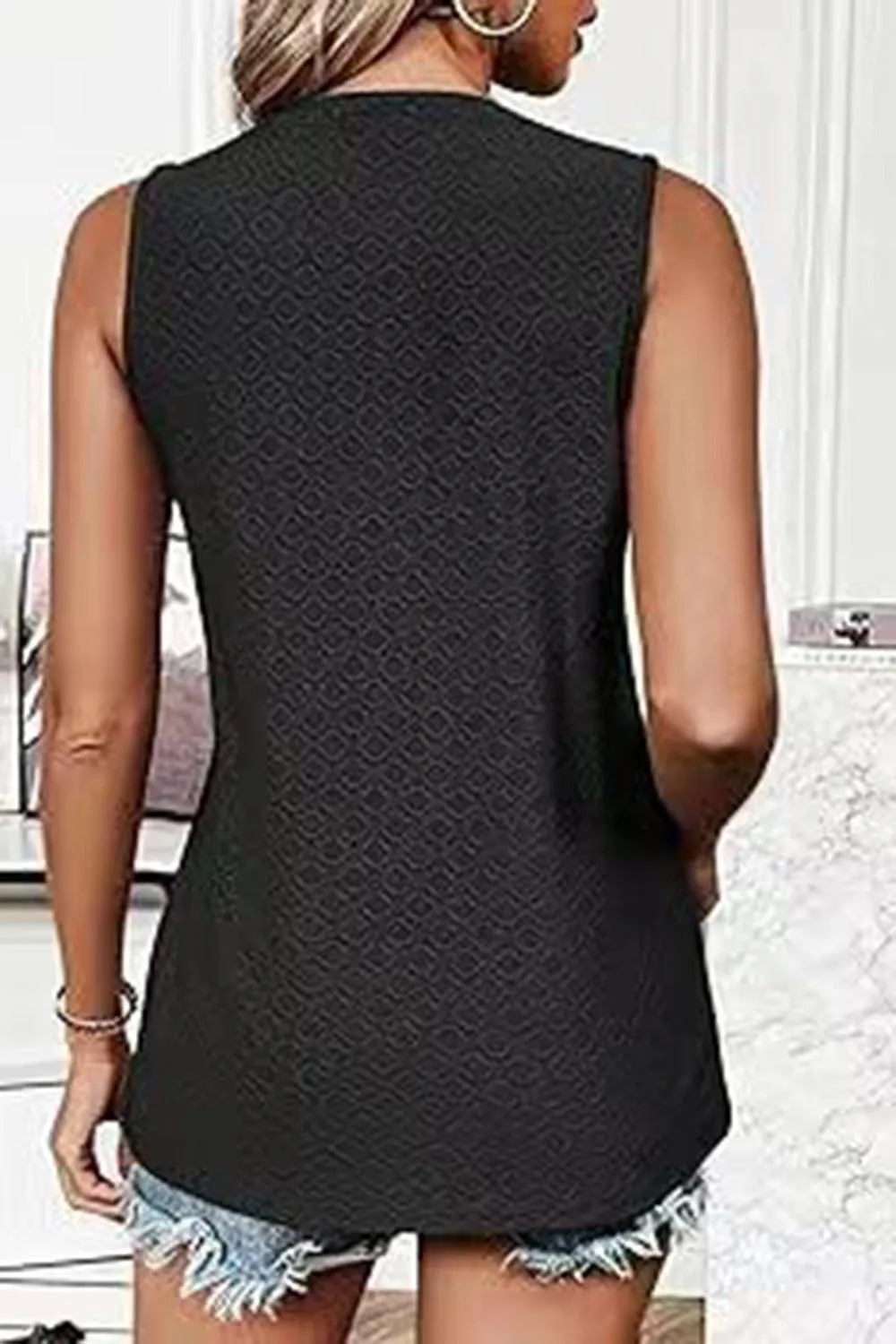 Summer Must-Have Crew Neck Eyelet Tank Top