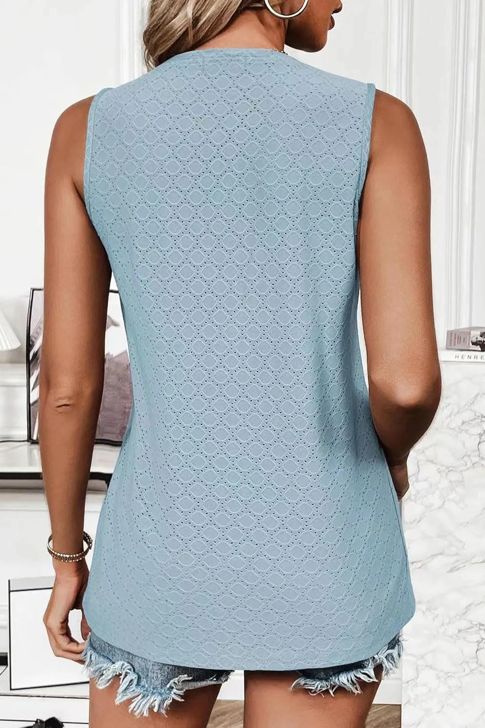 Summer Must-Have Crew Neck Eyelet Tank Top