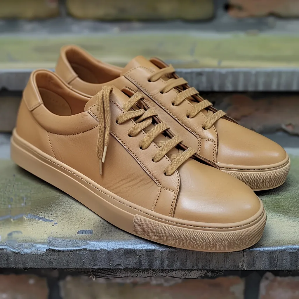 Tan Leather Severino Lace-Up Sneakers With Honey Colour Sole