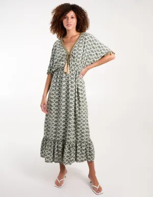 Tassel Detail Frill Hem Midi Dress
