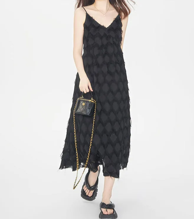 Textured Spaghetti Strap Midi Dress