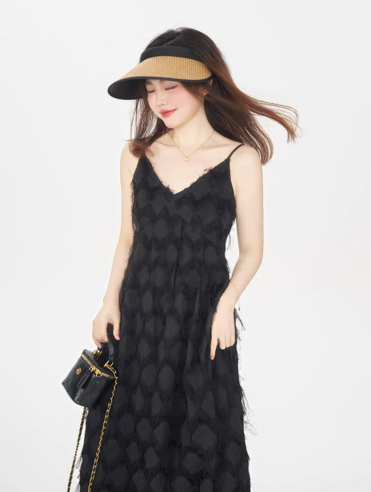 Textured Spaghetti Strap Midi Dress