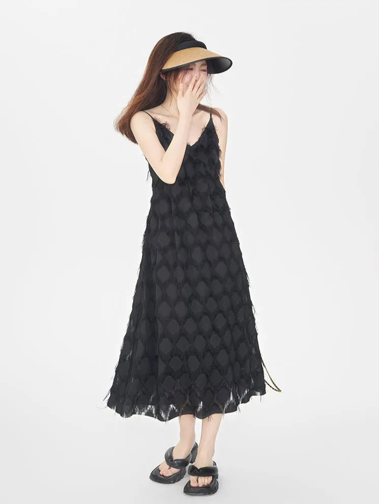 Textured Spaghetti Strap Midi Dress