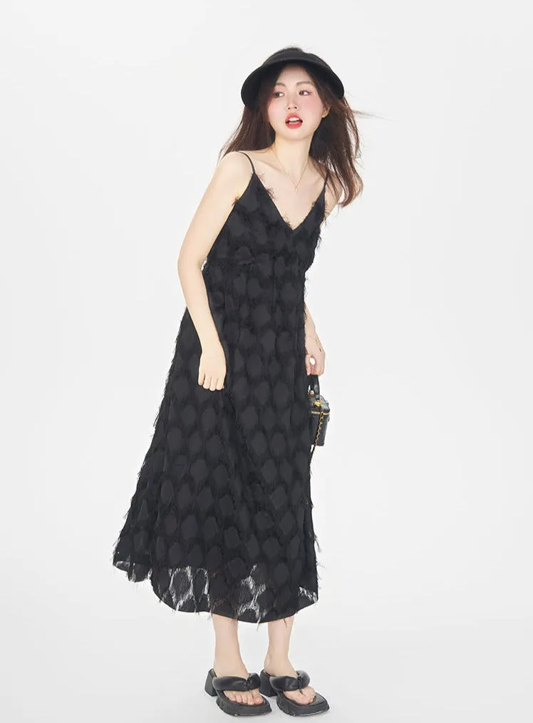 Textured Spaghetti Strap Midi Dress