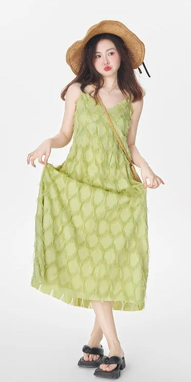Textured Spaghetti Strap Midi Dress