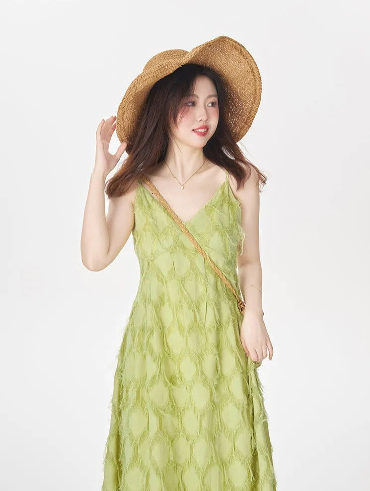 Textured Spaghetti Strap Midi Dress