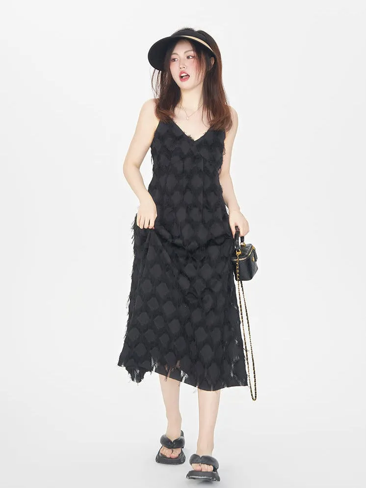 Textured Spaghetti Strap Midi Dress