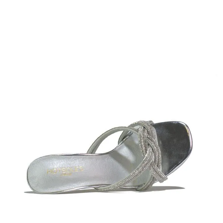 Womens Diamante Mid Heel Silver