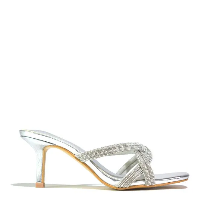 Womens Diamante Mid Heel Silver